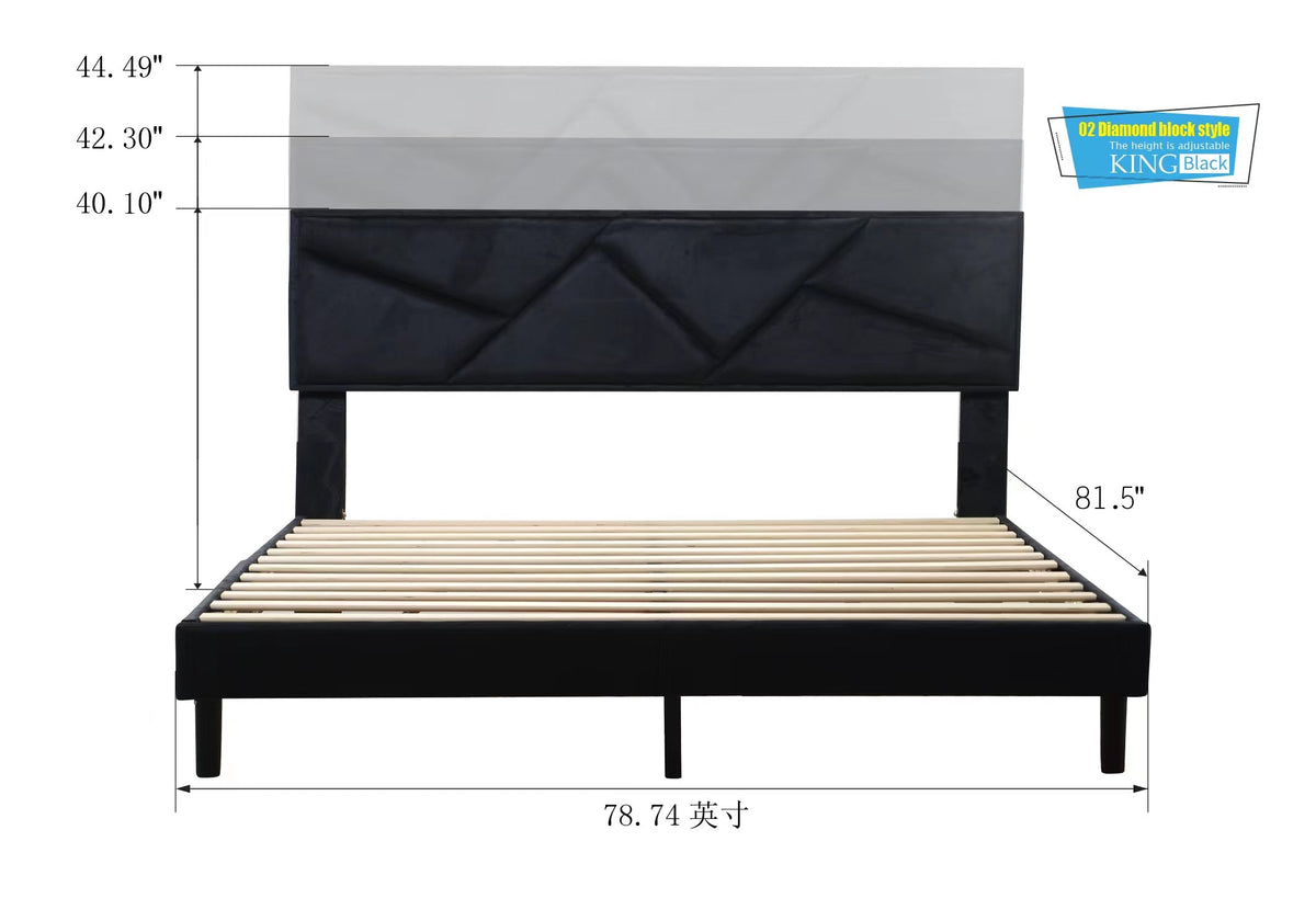 Diamond Tufted Bed Frame with Adjustable Headboard Height