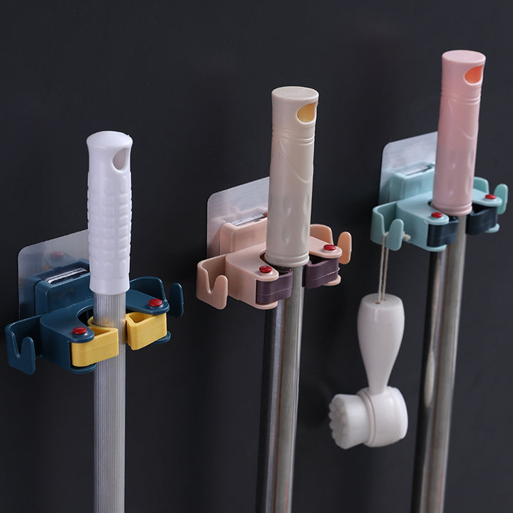 Traceless Wall Mop Rack for Bathroom & Kitchen Storage