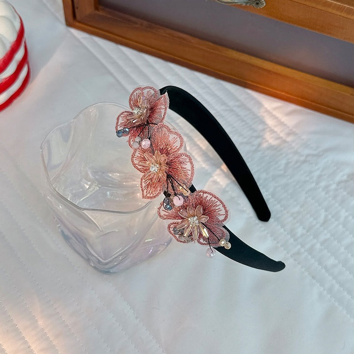Embroidered Crystal Flower Headband for Elegant Looks