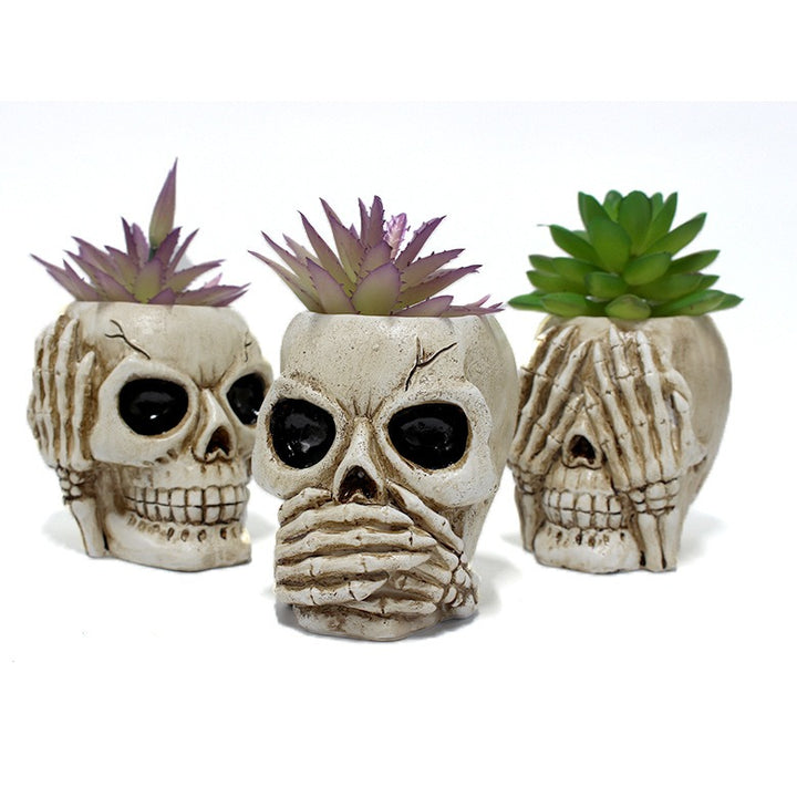 Skull Flower Pot Set of 3 Gothic Desk Planter Decor
