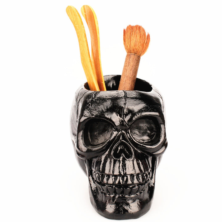 Gothic Skull Pen Holder for Desk and Makeup Vanity Storage