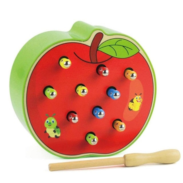 Magnetic Worm Catching Game Wooden Montessori Toy Set