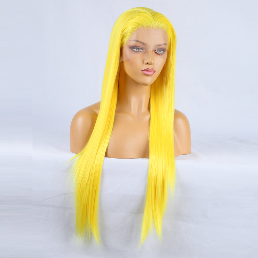 Yellow Lace Front Wig with Long Straight Bangs Hair