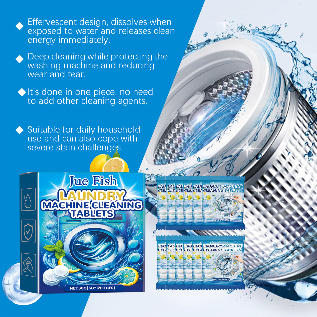 Washing Machine Cleaning Tablets for Fresh Odor Control