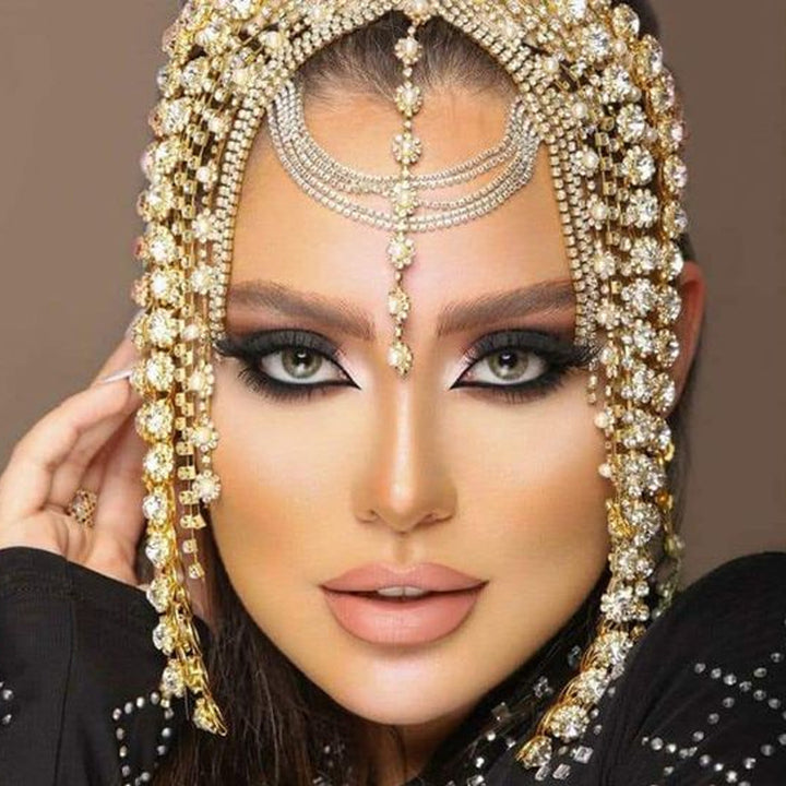 Bridal Hair Chain With Crystal Forehead Draping Jewelry