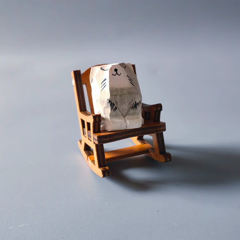 Wooden Animal Ornament with Mini Rocking Chair Decor