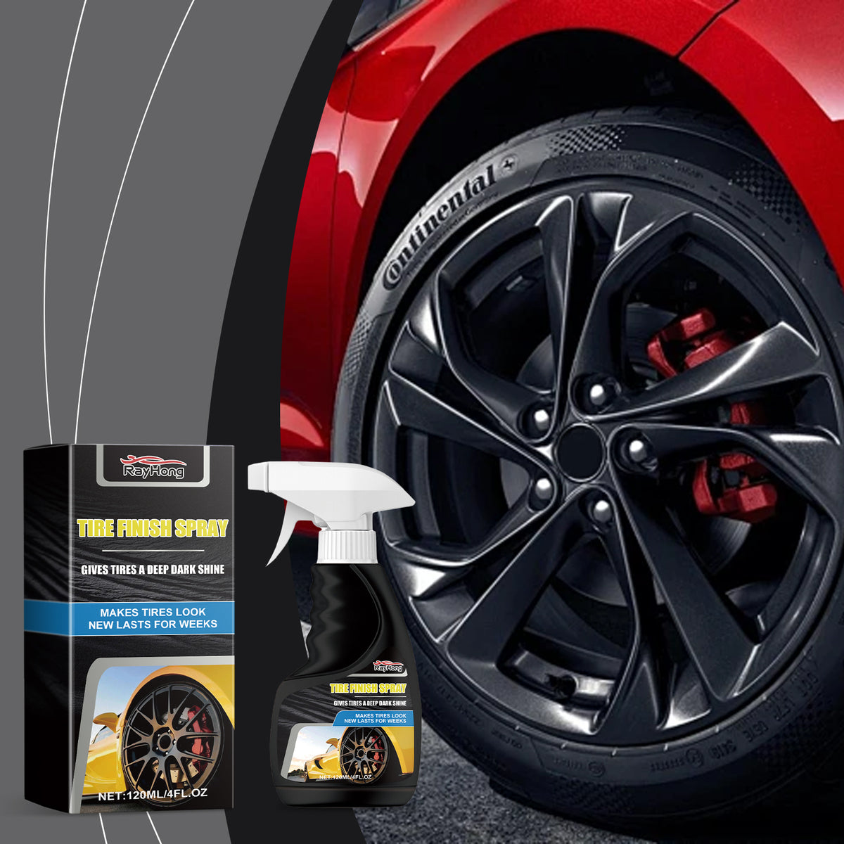 Tire Shine Spray for Deep Dark, Long-Lasting Gloss Finish