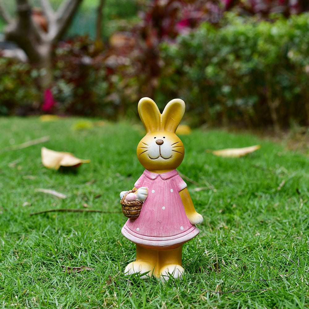 Ceramic Bunny Garden Statues Pair for Easter Lawn Decor