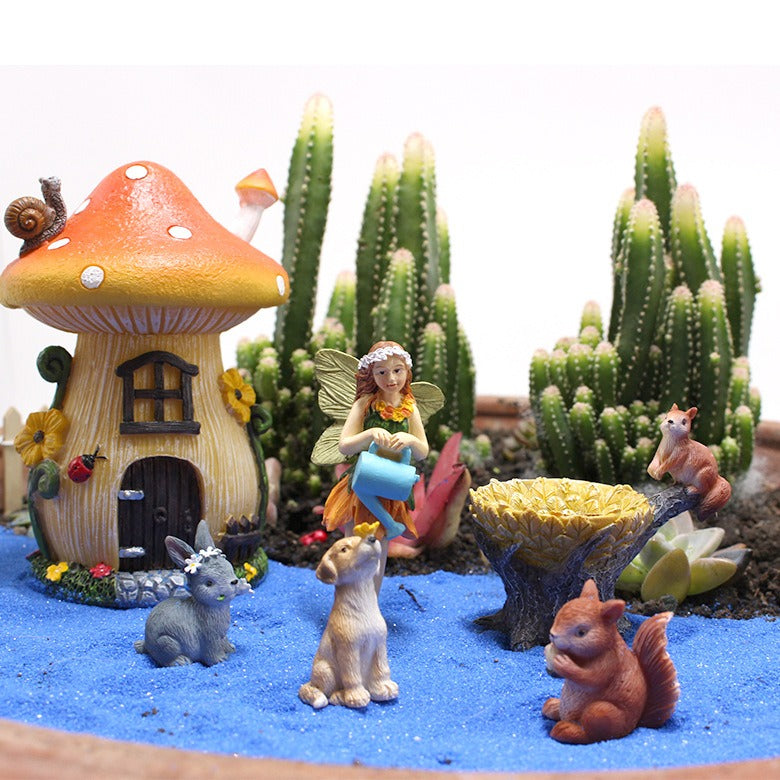 Resin Fairy Garden Mushroom House Set with Figures