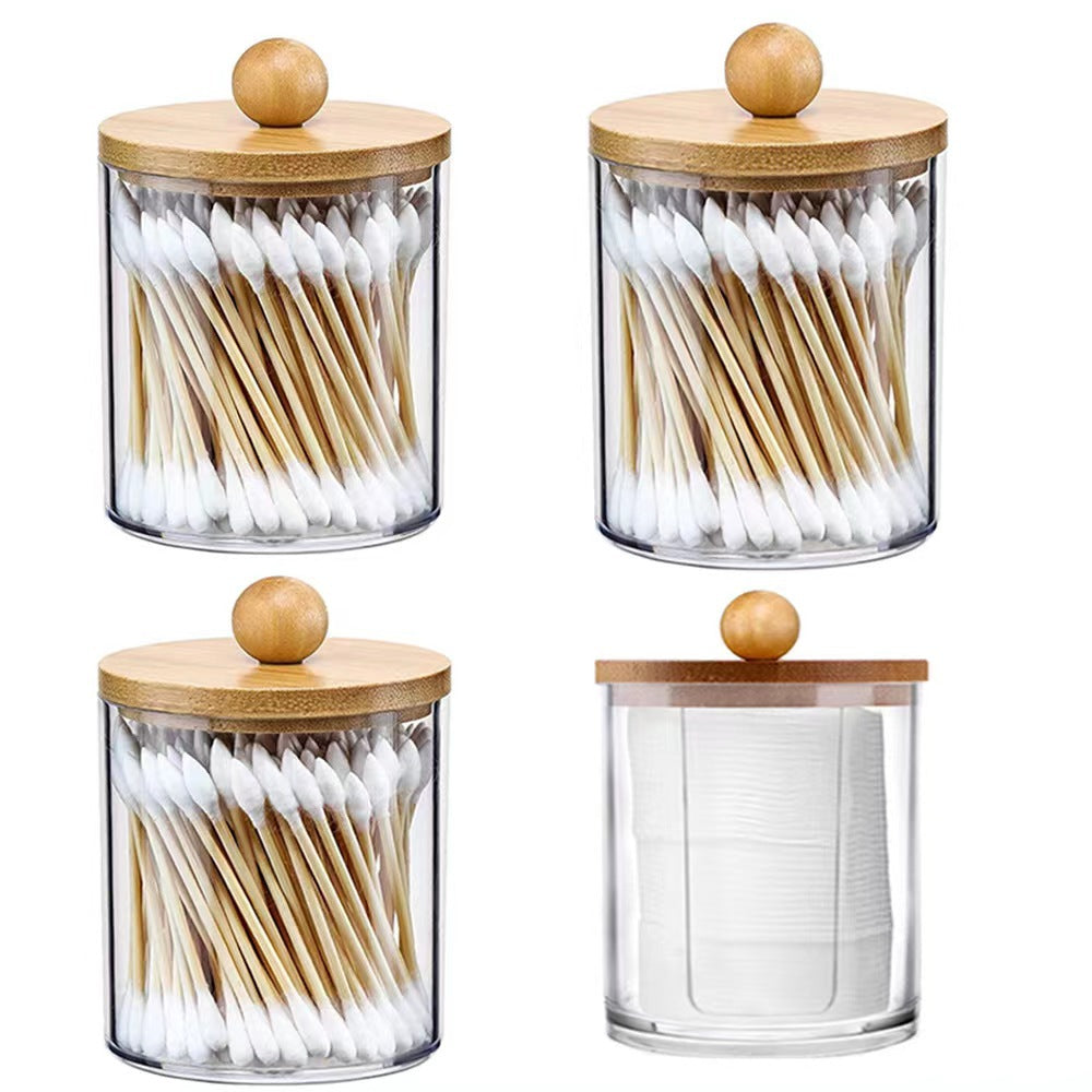 Bamboo Lid Cotton Swab Holder | Clear Bathroom Storage Jar