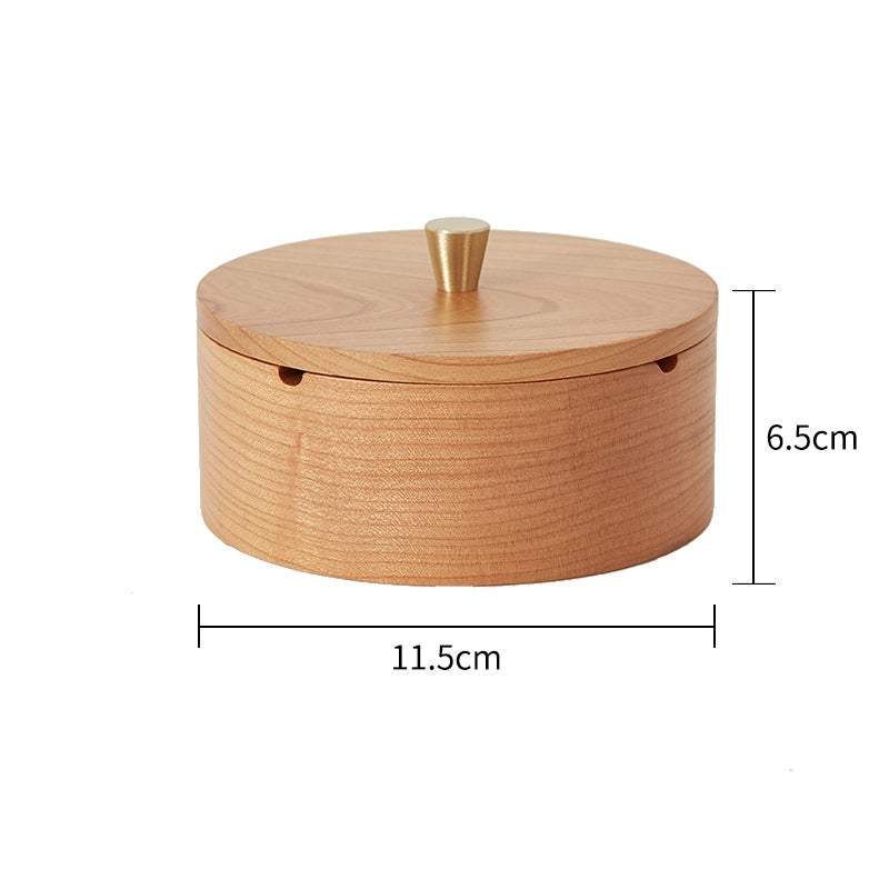 Covered Solid Walnut Wood Ashtray with Lid and Brass Knob