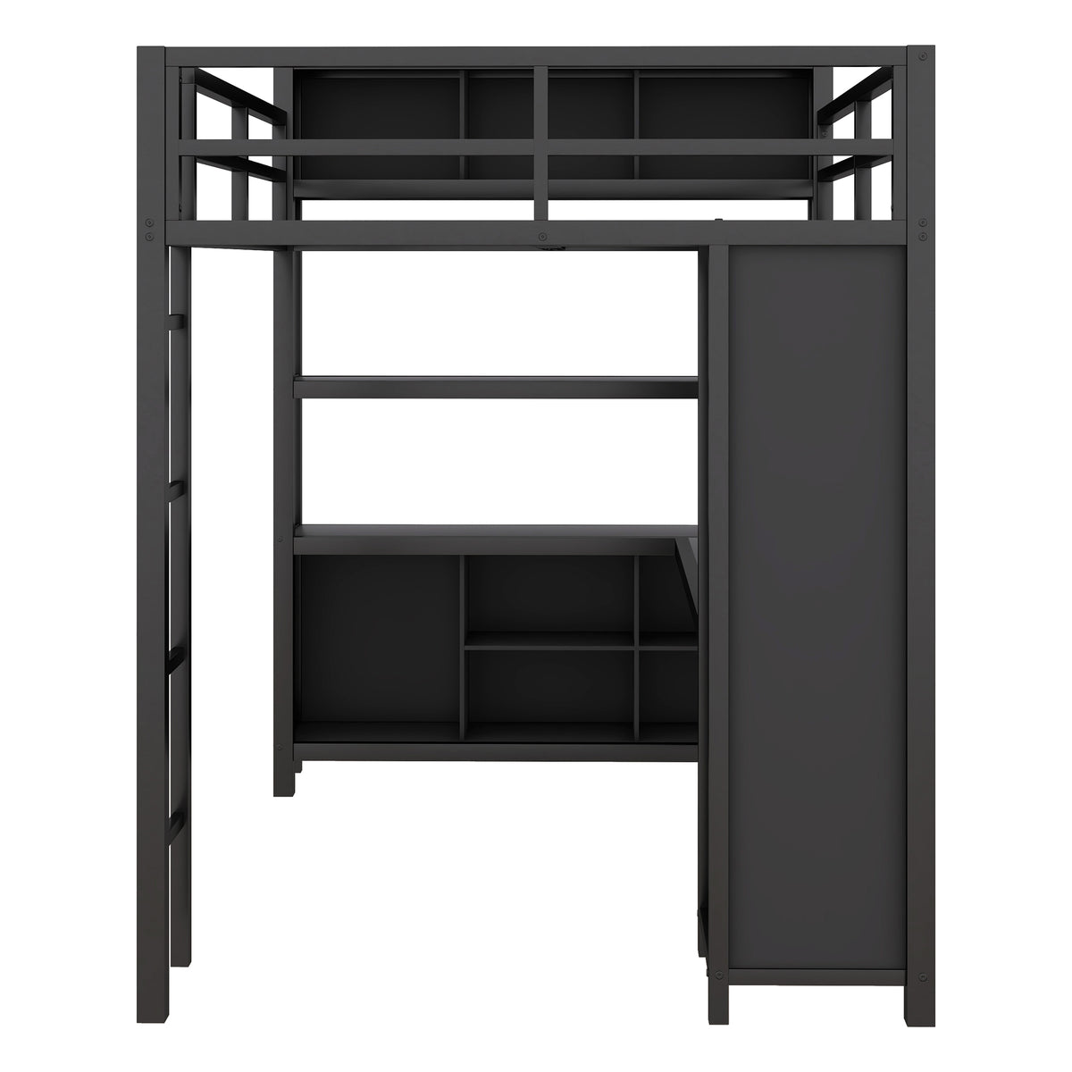 Full-Size Metal Loft Bed with Desk, Wardrobe & Storage