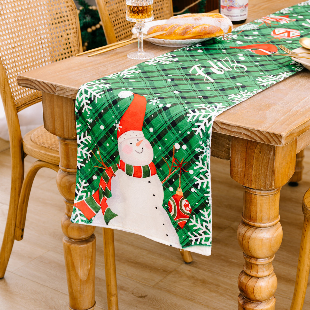 Christmas Table Runner with Santa & Snowman Print