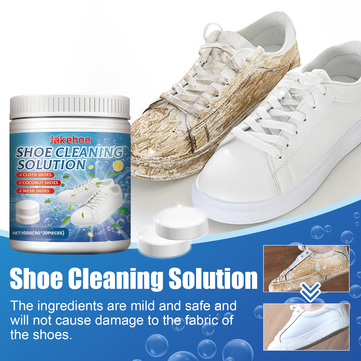 Shoe Cleaning Tablets for White Sneakers, 50 Count
