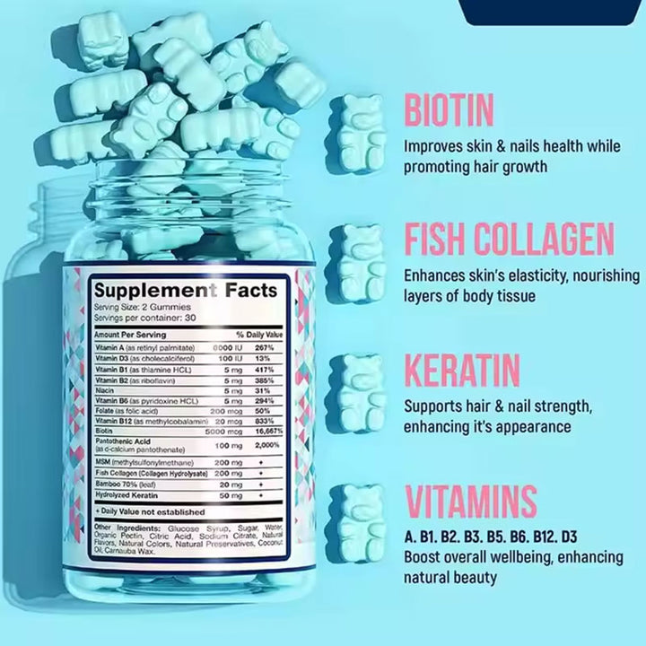 Collagen Hair Growth Biotin Gummies — Visibly Stronger Hair