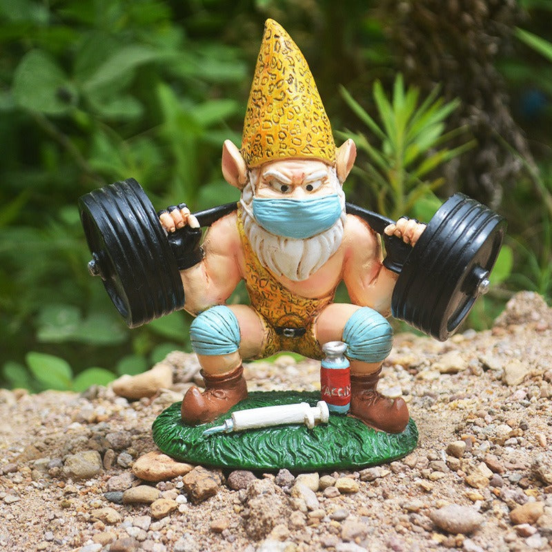 Funny Weightlifting Garden Gnome Statue for Yard Decor