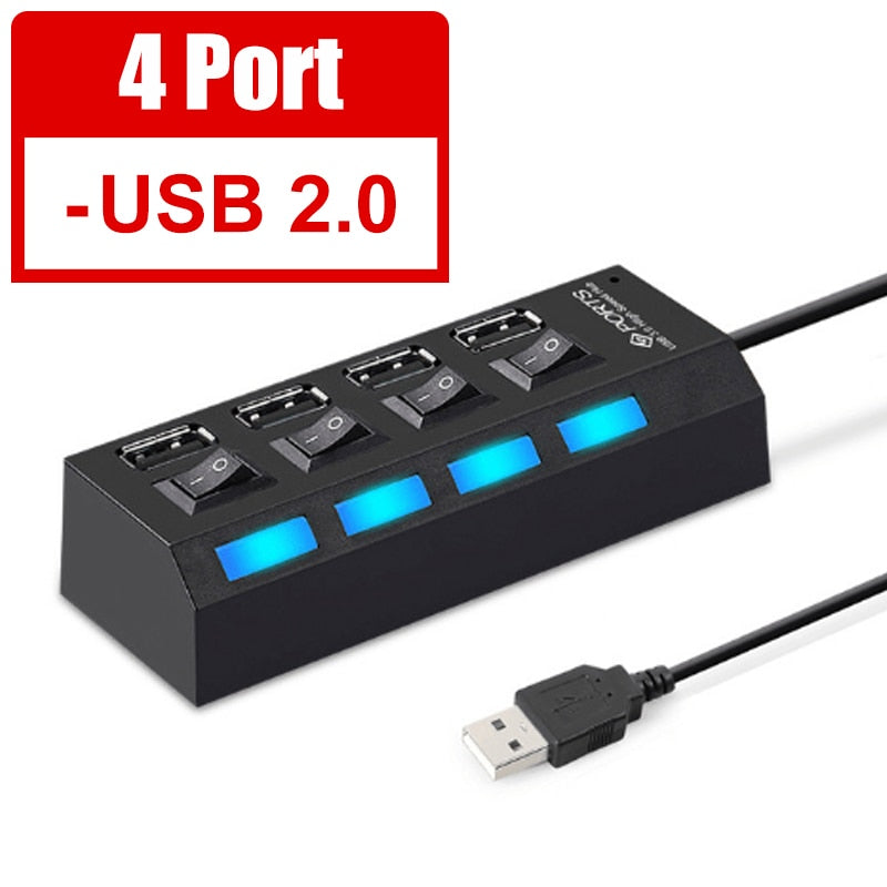 4-Port USB 3.0 Hub with Individual On/Off Switches