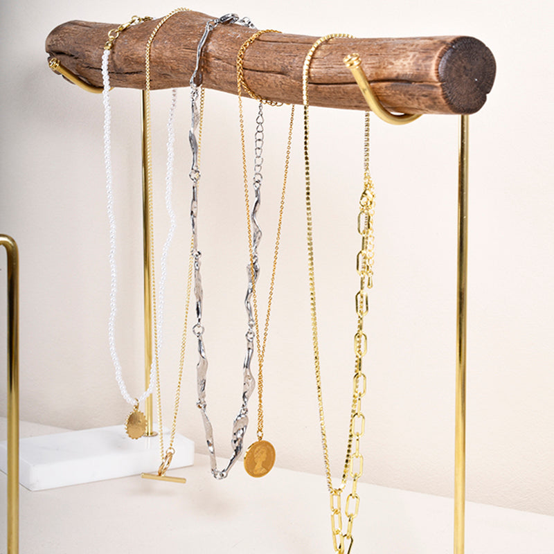 Bracelet Storage Rack in Wood and Brass for Necklaces