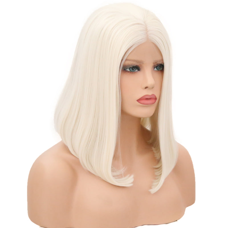 Pure White Lace Front Bob Wig – Sleek Curly Style