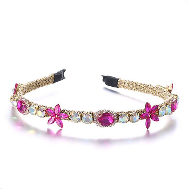 Crystal Flower Hair Hoop with Multicolor Glass Diamonds