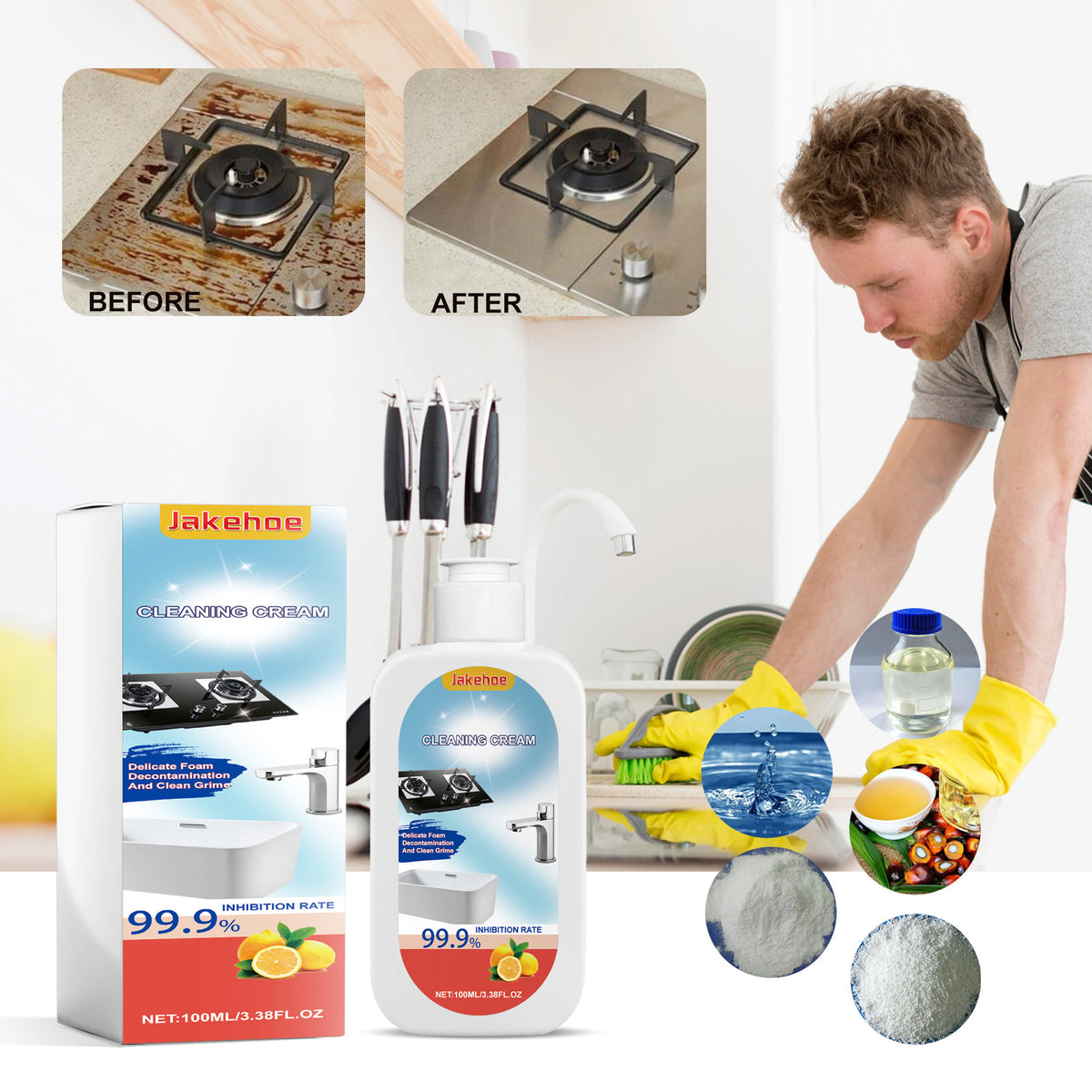 Multi-Surface Cleaning Cream for Stubborn Kitchen Grease