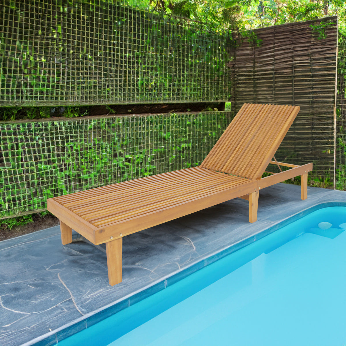 Adjustable Wooden Patio Chaise Lounge for Poolside Comfort