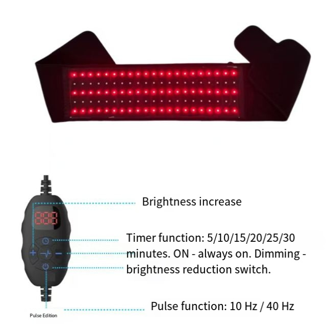 Red Light Therapy Belt with Timer, Pulse & Brightness Modes