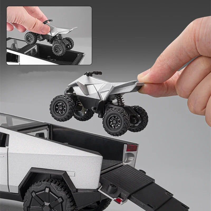 1:24 Alloy Pickup Toy Car With Lights, Sound & Quad