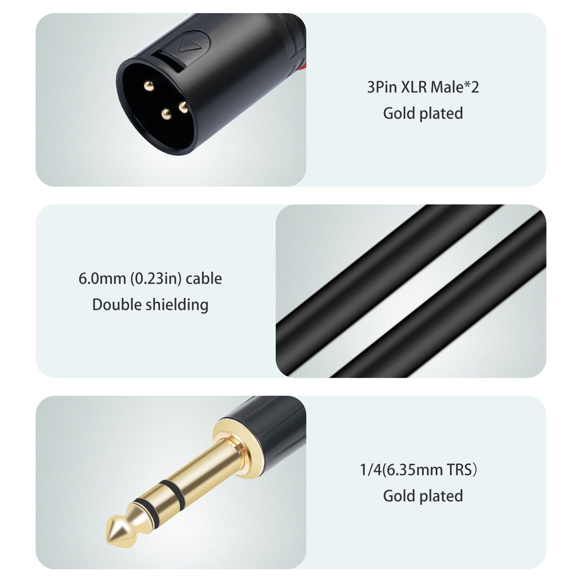1/4 TRS to Dual XLR Stereo Cable with Double Shielding