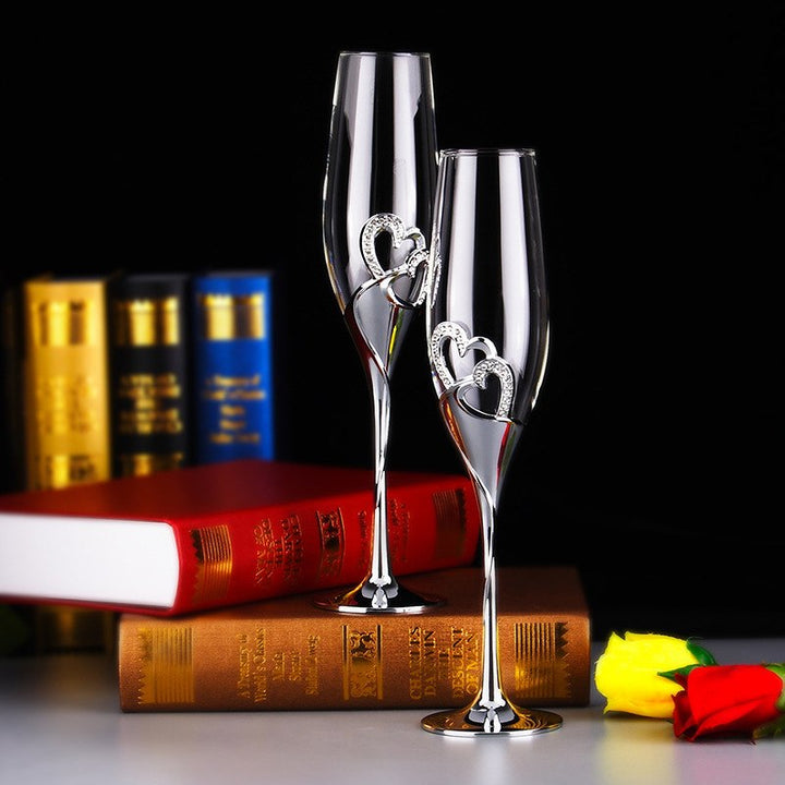 Crystal Wedding Champagne Flutes with Heart Detail