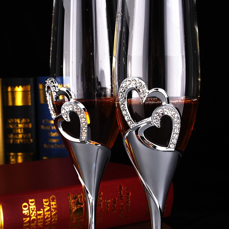 Crystal Wedding Champagne Flutes with Heart Detail