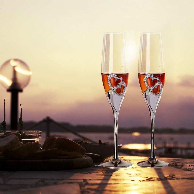 Crystal Wedding Champagne Flutes with Heart Detail
