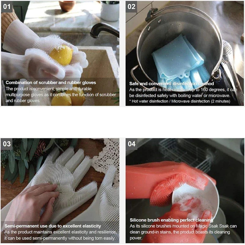 Silicone Scrubber Cleaning Gloves for Dishes & Pets