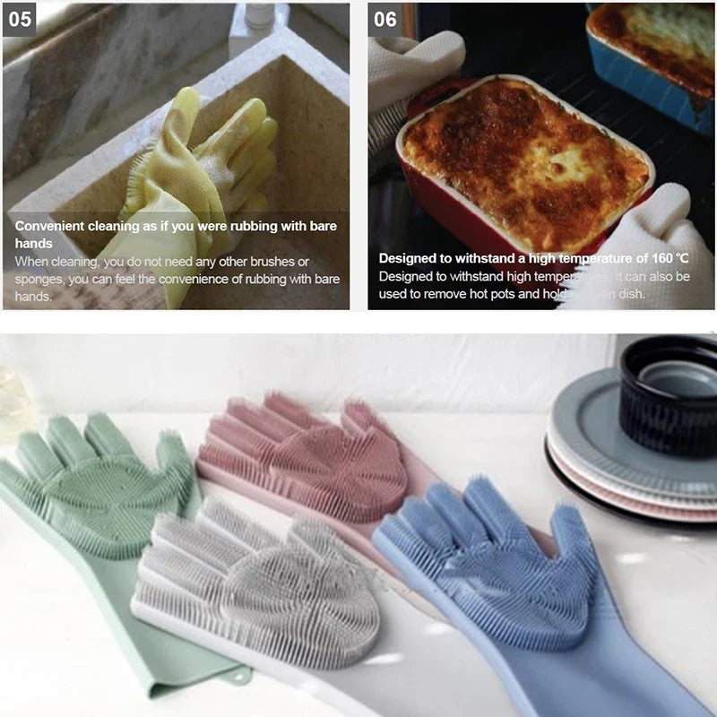 Silicone Scrubber Cleaning Gloves for Dishes & Pets
