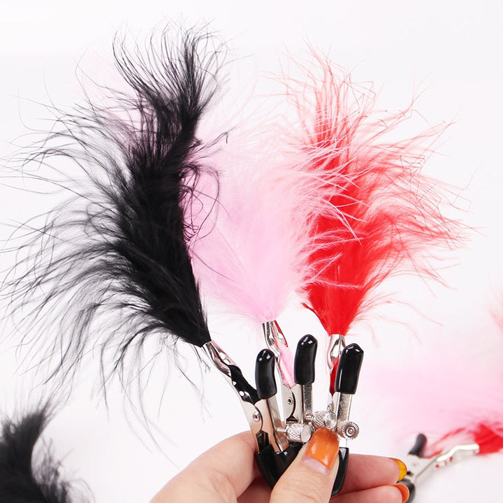Nipple Clamps With Feather Teasers For Playful Teasing