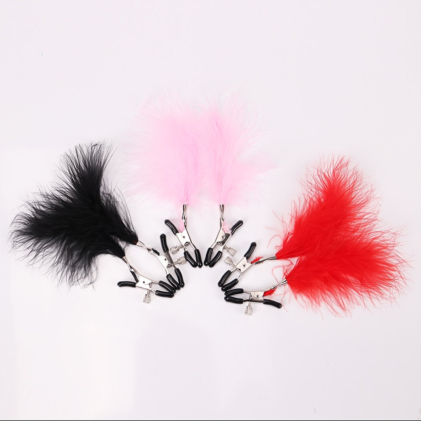 Nipple Clamps With Feather Teasers For Playful Teasing