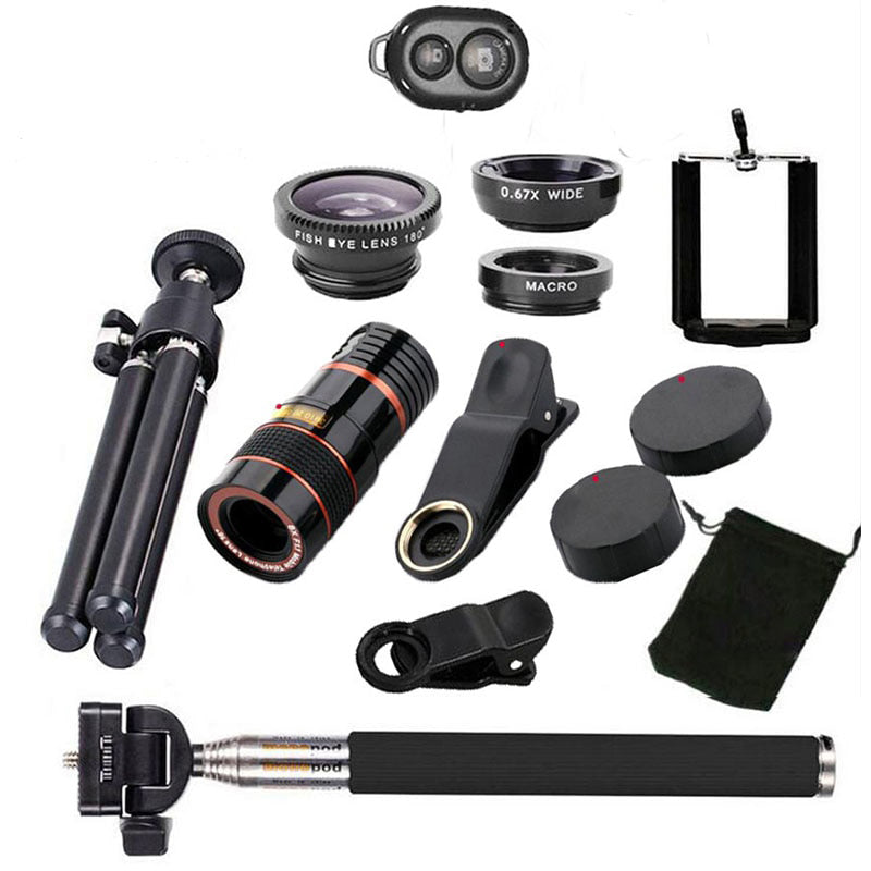 Phone Camera Lens Kit with 12x Zoom, Fisheye and Macro