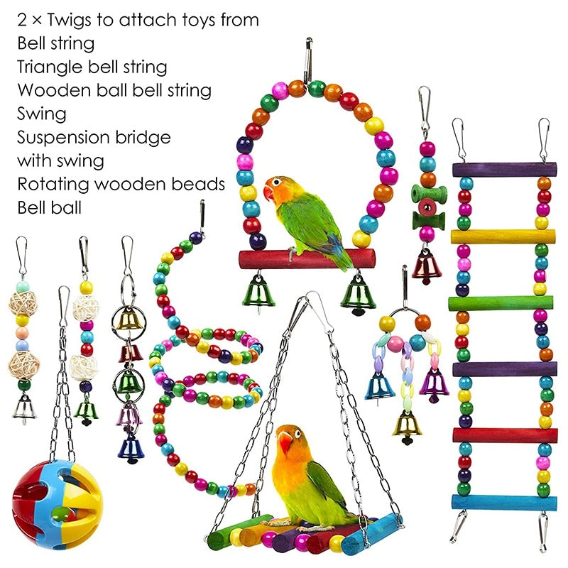 Bird Cage Toys Set for Parrots | Colorful Enrichment