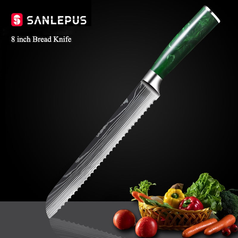 Damascus Pattern Chef Knife Set, 10 Piece Kitchen Knives