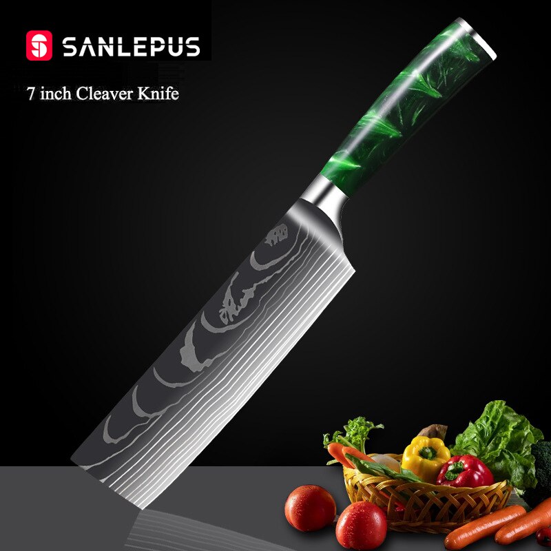 Damascus Pattern Chef Knife Set, 10 Piece Kitchen Knives