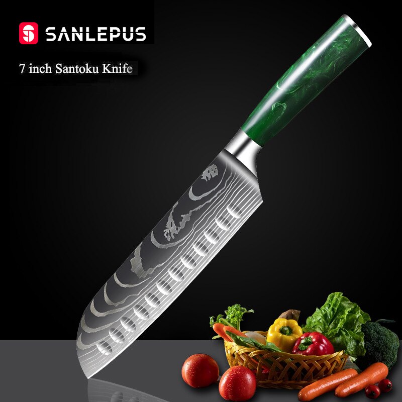 Damascus Pattern Chef Knife Set, 10 Piece Kitchen Knives