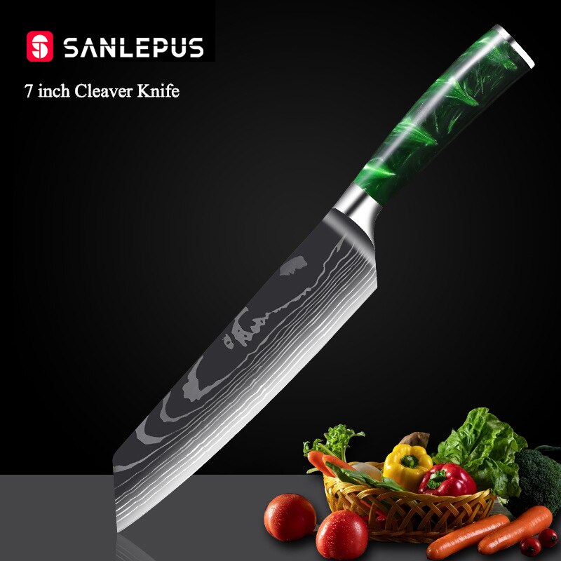 Damascus Pattern Chef Knife Set, 10 Piece Kitchen Knives