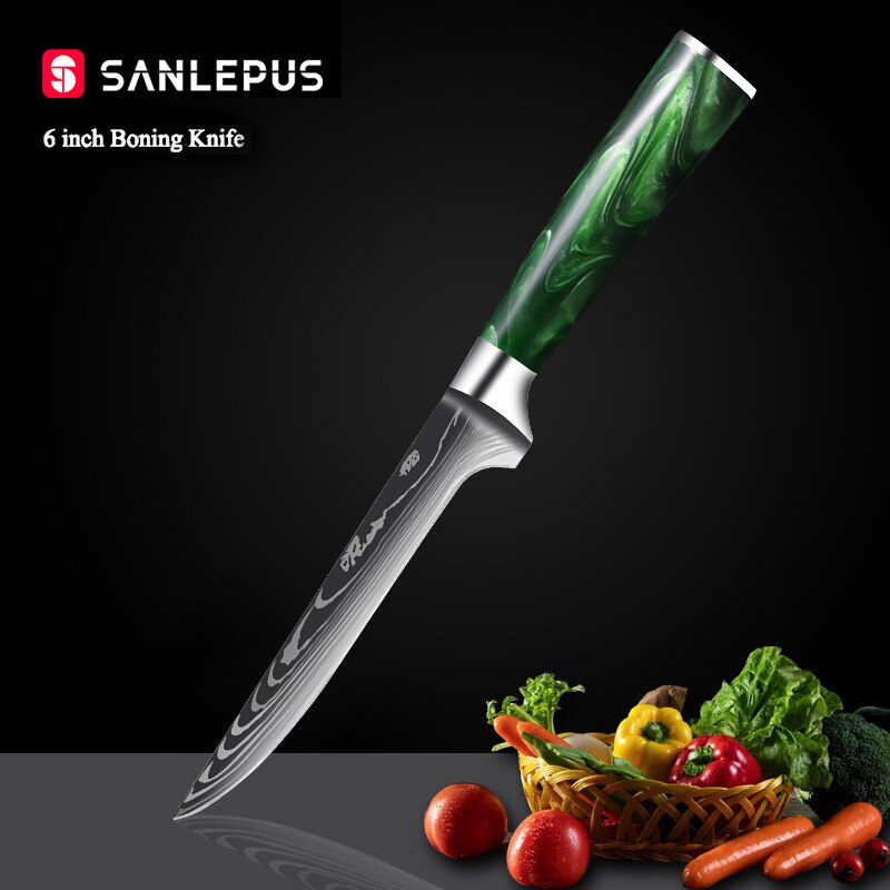 Damascus Pattern Chef Knife Set, 10 Piece Kitchen Knives