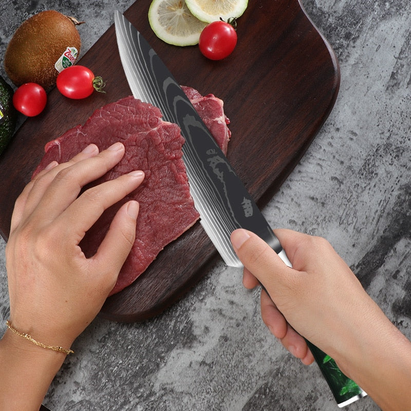 Damascus Pattern Chef Knife Set, 10 Piece Kitchen Knives