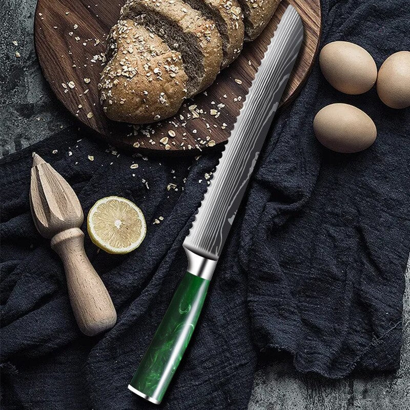 Damascus Pattern Chef Knife Set, 10 Piece Kitchen Knives