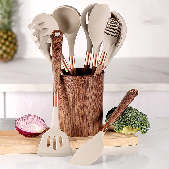 10-Piece Silicone Utensil Set with Wood-Look Handles