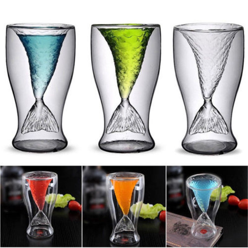 Mermaid Tail Double-Wall Glass Cup for Party Drinks