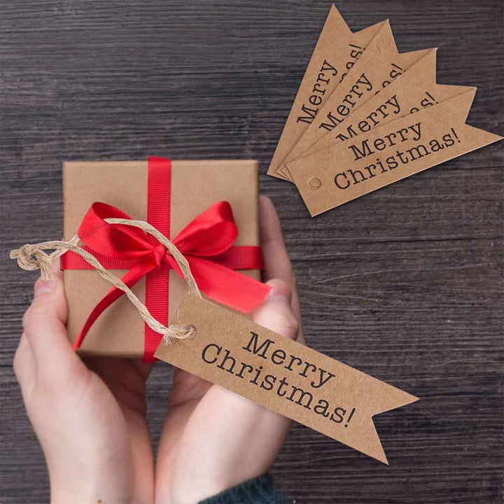 Christmas Gift Tags, 100PCS Kraft & Red Merry Christmas