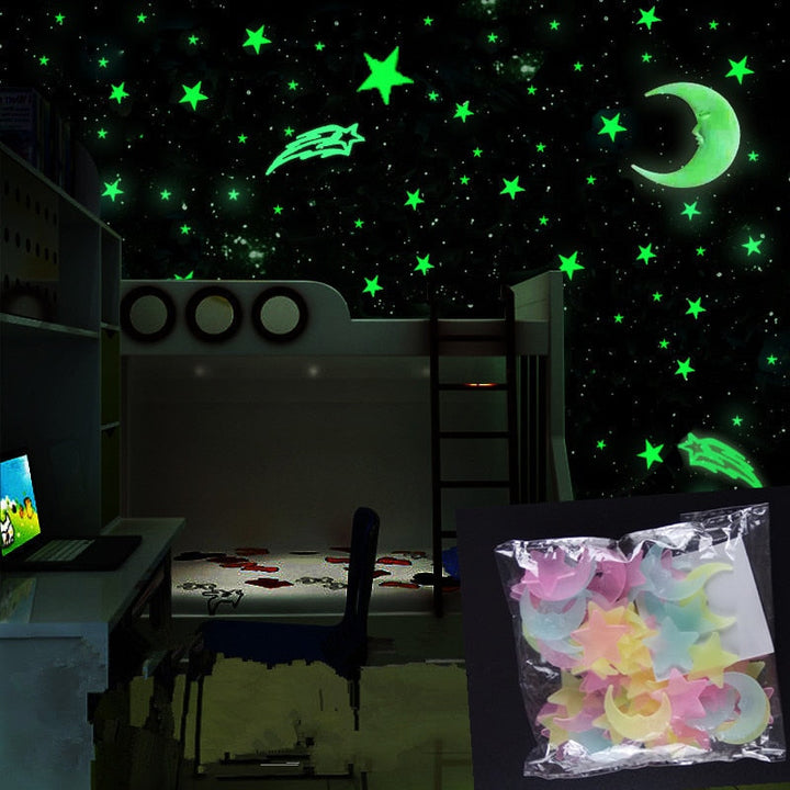 100-Piece Glow-in-the-Dark Moon & Star Stickers Room Decor