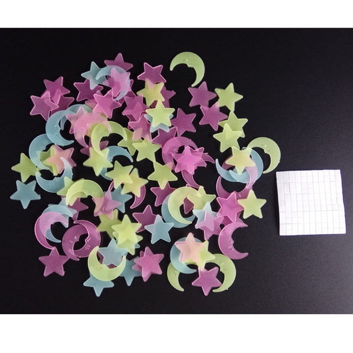 100-Piece Glow-in-the-Dark Moon & Star Stickers Room Decor